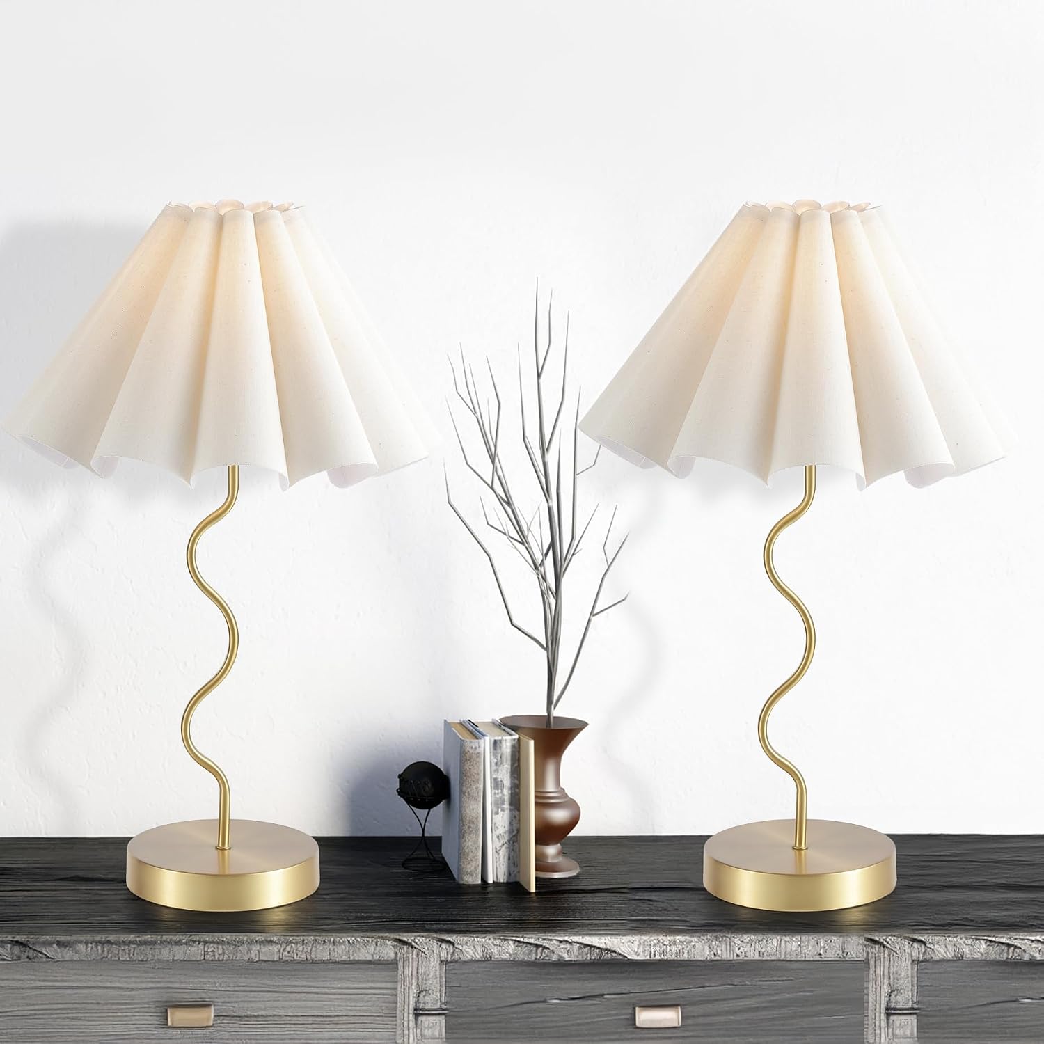 EOEYYOYB Pleated Table Lamp, Set of 2 Table Lamps for Bedroom, Bedside Lamps for Nightstand with Linen Lampshade, Modern Lamp for Bedroom…