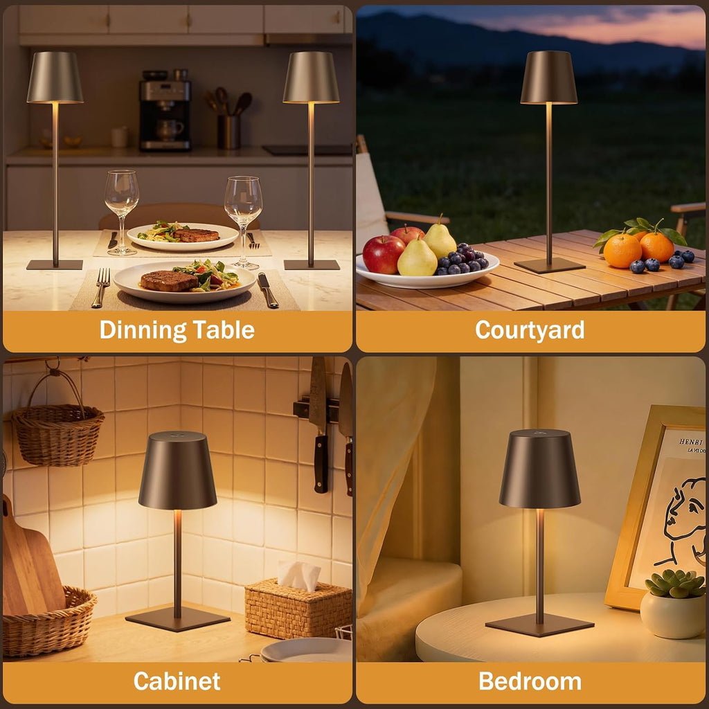 Kakanuo Brown Cordless Rechargeable Table Lamp, 2 Pack Portable Desk Lamp with 5000mAh Battery, Touch Control Stepless Dimming, for…