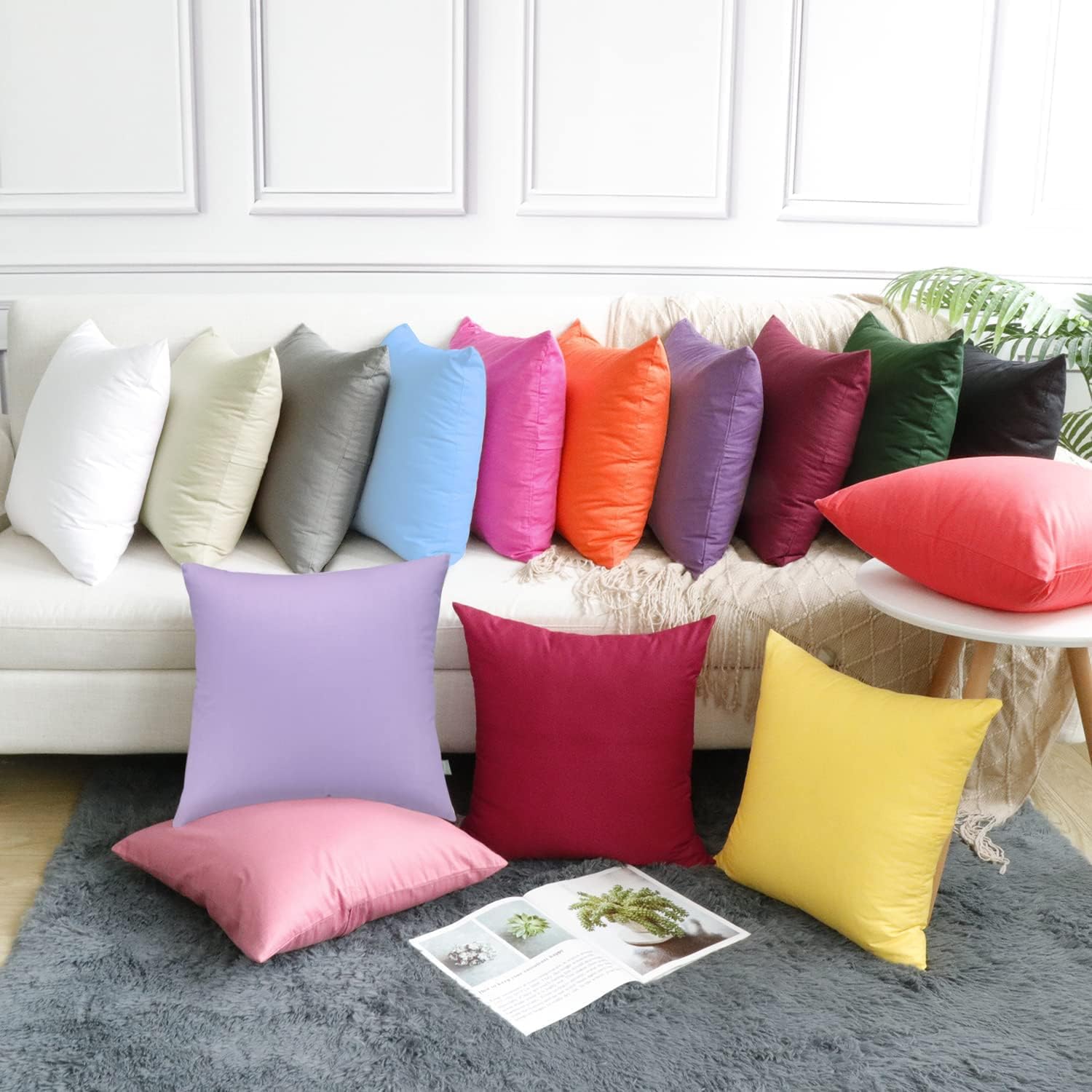Thmyo 4-Pack 100% Cotton Comfortable Solid Decorative Throw Pillow Case, Square Cushion Cover Pillowcase Sublimation Blank Pillow Covers DI…