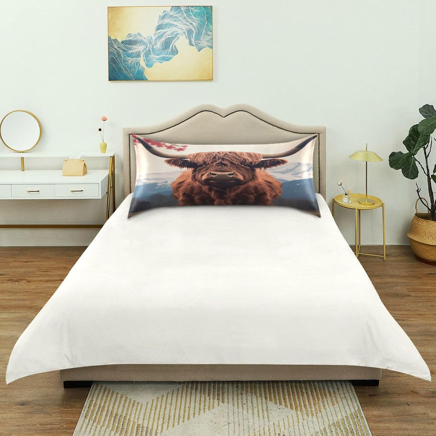 YETTASBIN Highland Cow Satin Pillowcase, Soft Breathable Silk Pillow Case with Envelope Closure for Hair and Skin, Standard Size 26 x 20…