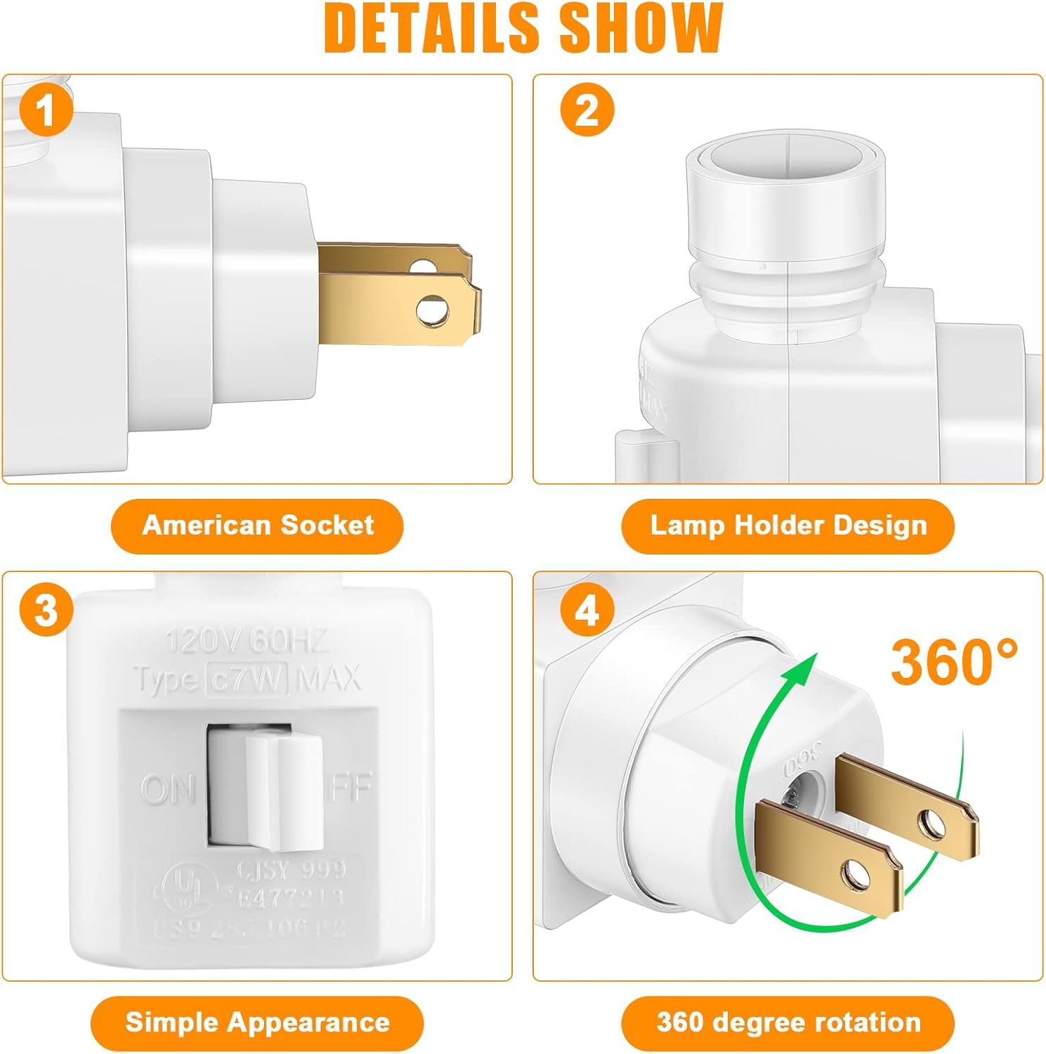Reginary 8 Sets Night Light Bases, 360° Plug in Rotating Night Light Modules with On/Off Switch and Metal Clips Plastic Swivel Wall Lamp…