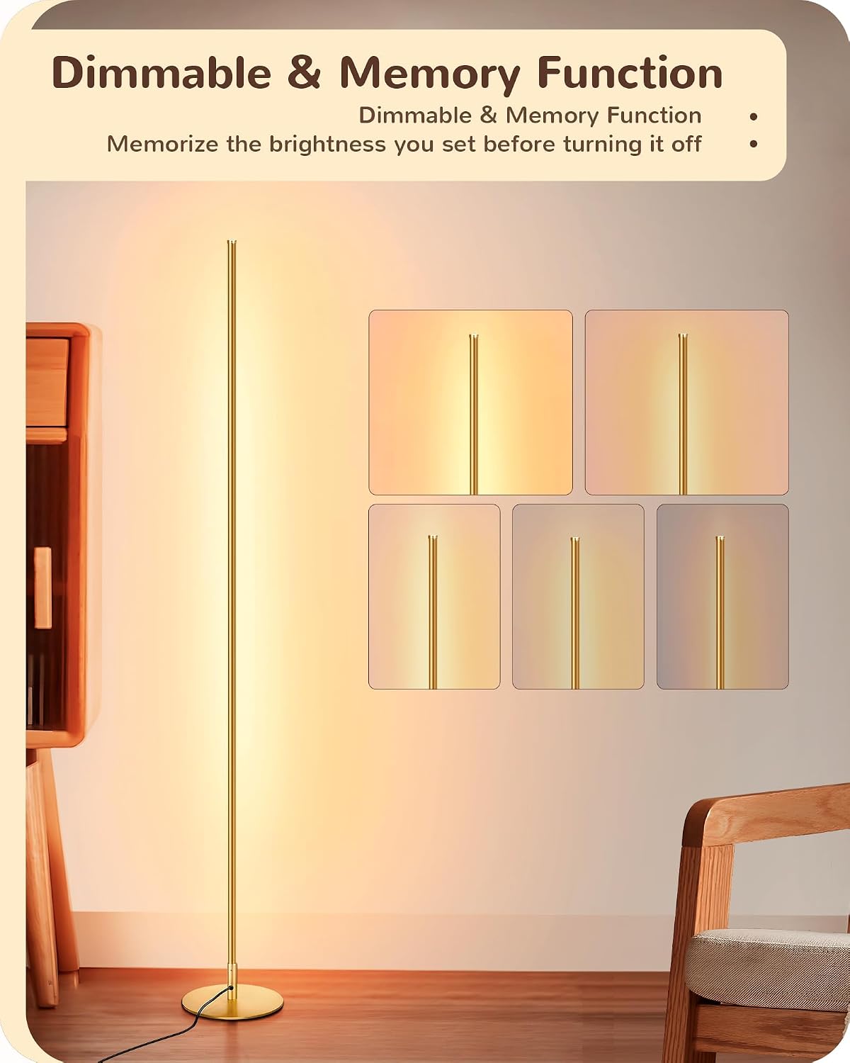 EDISHINE LED Corner Floor Lamp, Set of 2 Minimalist Dimmable Light with Remote, 57.5" Tall Standing Lamp for Living Room, Bedroom, Home…