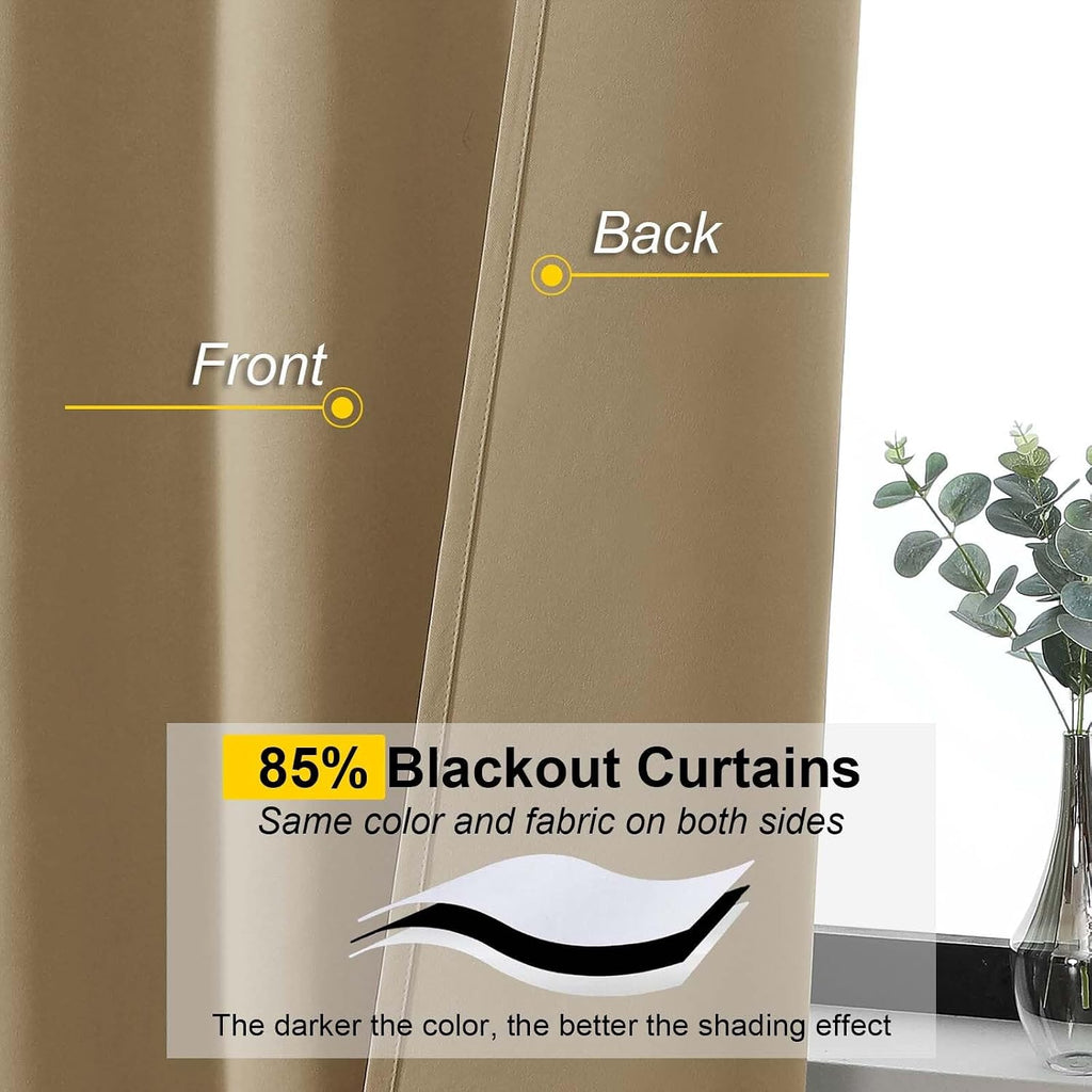 WelvetBLK Taupe Room Darkening Curtains for Bedroom Living Room 45 Inch Length 2 Panels Set, Soft Solid Thermal Insulated Rod Pocket Short…