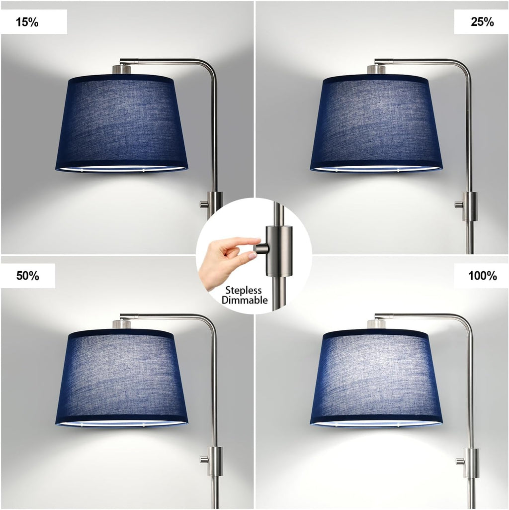 Nintiue Dimmable Floor Lamp, 1000 Lumens LED Edison Bulb Included, Brushed Nickel Arc Standing Tall Floor Lamp with Blue Shade for Living…