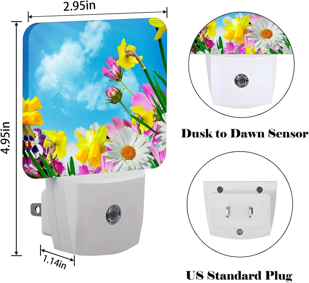Yellow Petunias and White Sunflower Night Light, Plug-in Nightlights Auto Sensor Night Lamp Dusk-to-Dawn Lamp Home Decor for Nursery…