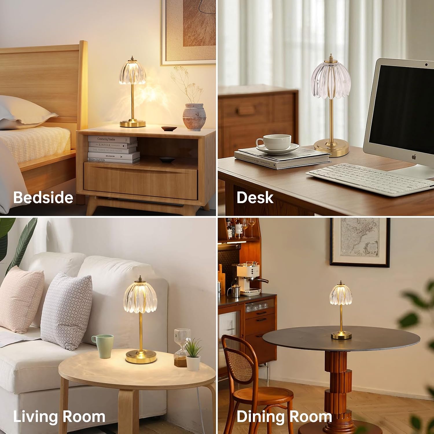 Shenmoyl Tulip Table Lamp with 5000mAh Battery & Touch Control, Cordless Table Lamp with 3 Colors, Dimmable Rechargeable Table Lamps for…