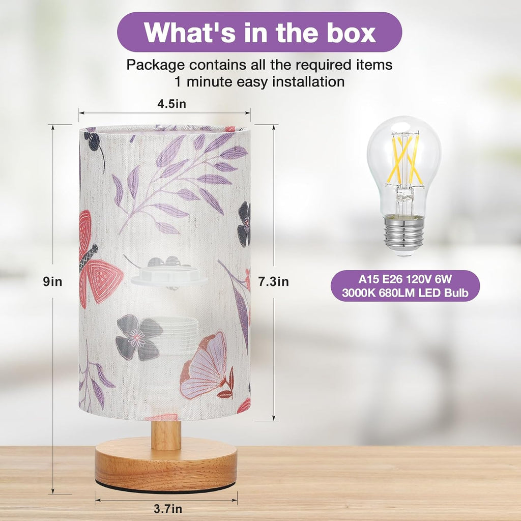Fenmzee Butterfly Table Lamp for Bedroom - Inline Control, Small Bedside Lamp with 3000K A15 LED Blub, Easy Assembly (Butterfly Cream…