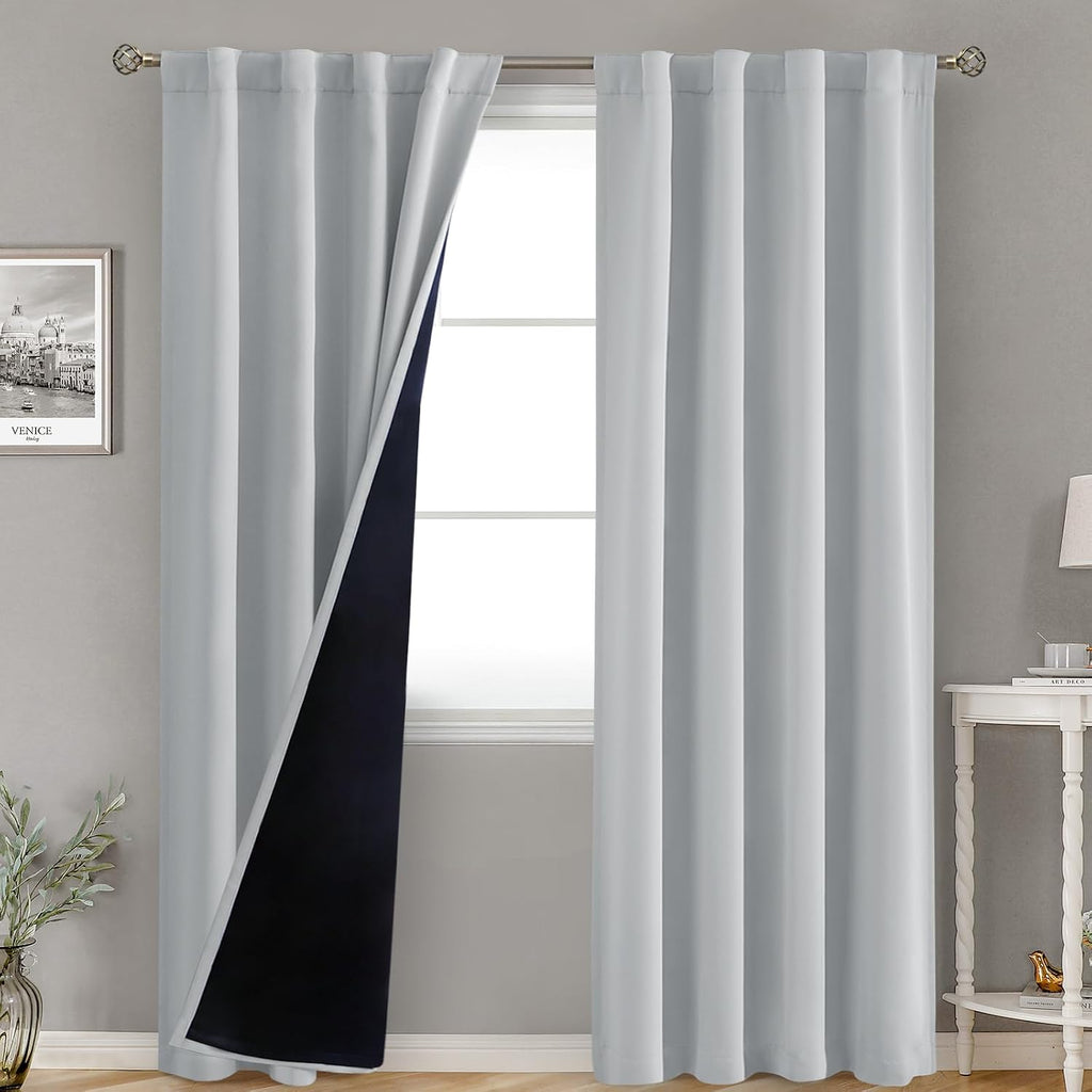 BGment Light Grey 100% Blackout Curtains for Bedroom, Black Out Living Room 84 inch Panels with Thermal Liner, Rod Pocket and Back Tab…