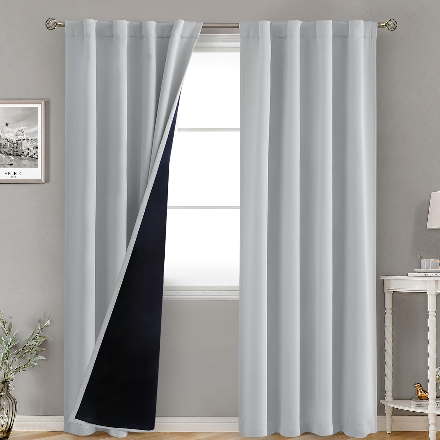BGment Light Grey 100% Blackout Curtains for Bedroom, Black Out Living Room 84 inch Panels with Thermal Liner, Rod Pocket and Back Tab…