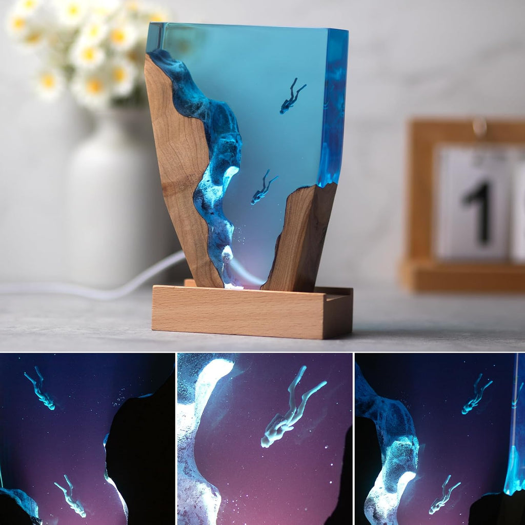 Epoxy Resin Lamp, Ocean Night Light, Artistry Home Decor Bedside Nightlight, Unique Resin Lighting, Nightstand Decorations for Bedroom…
