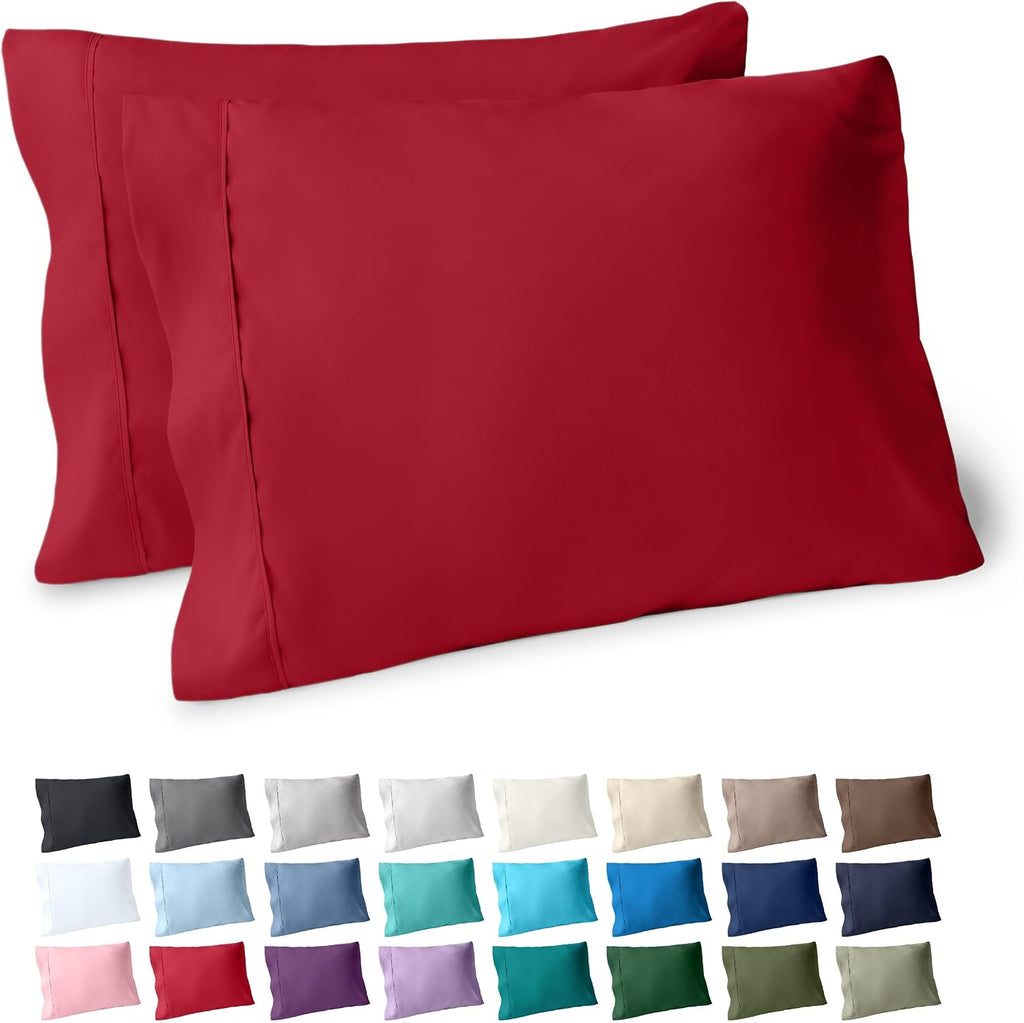 BareHome Bare Home Microfiber Pillow Cases - King Size Set of 2 - Cooling Pillowcases - Double Brushed - Red Pillowcases 2 Pack - easy…
