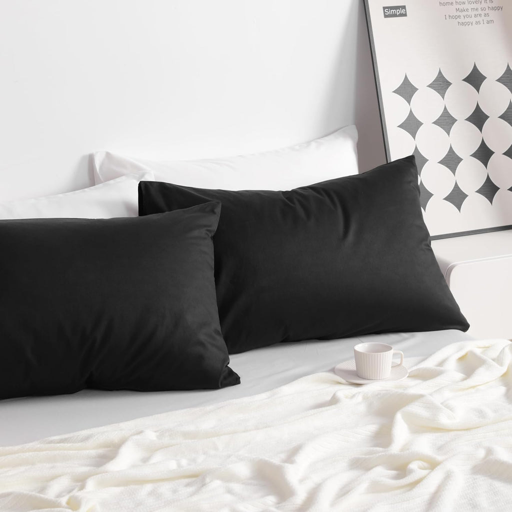 Ntbay King Cotton Pillowcases - Envelope Closure 20x36 Pillowcases Set of 2, Breathable and Soft Bed Pillow Cases, Black Cotton Black