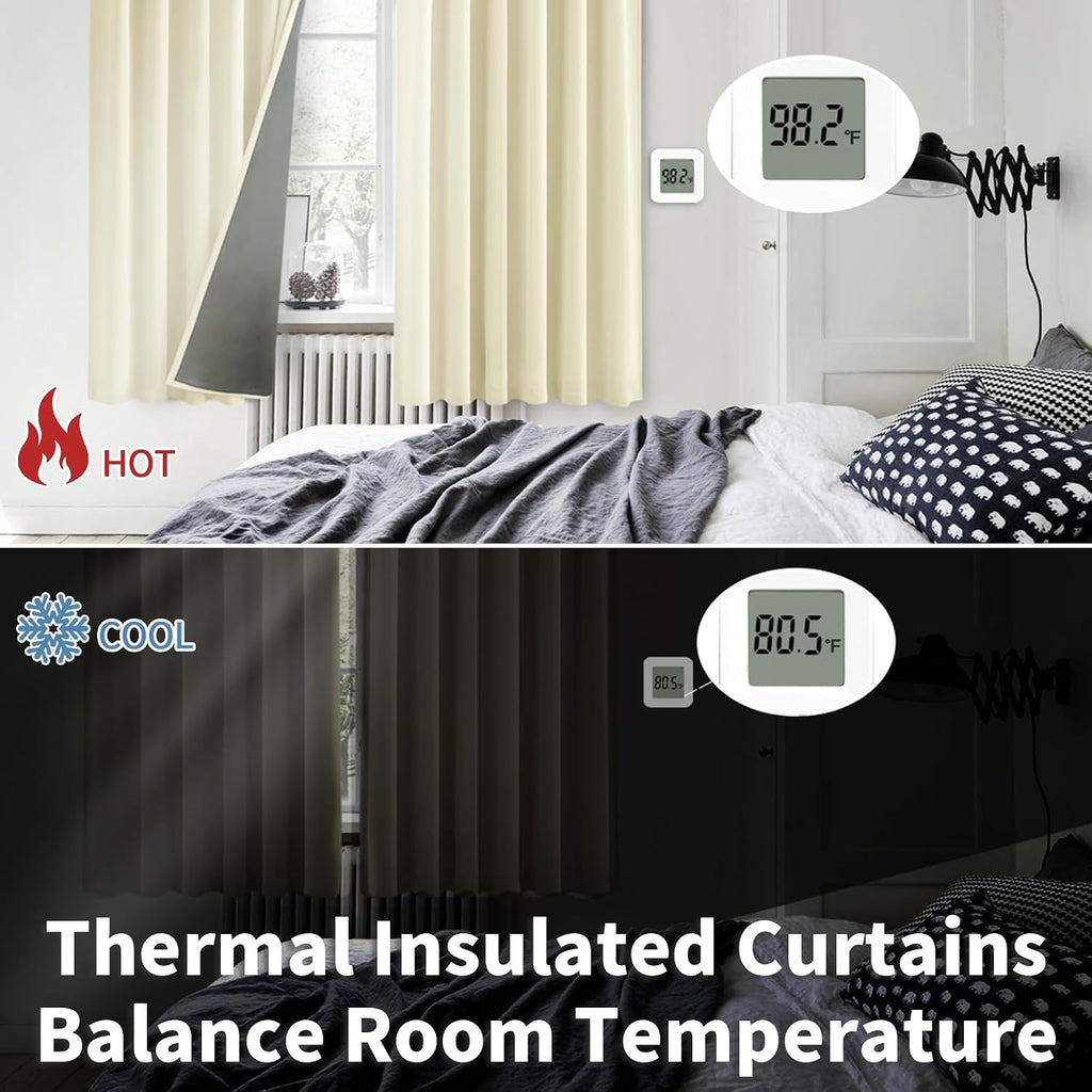 BGment Cream Thermal Insulated 100% Blackout Curtains 95 Inches Long with Liner, Rod Pocket and Back Tab Room Darkening Double Layer…
