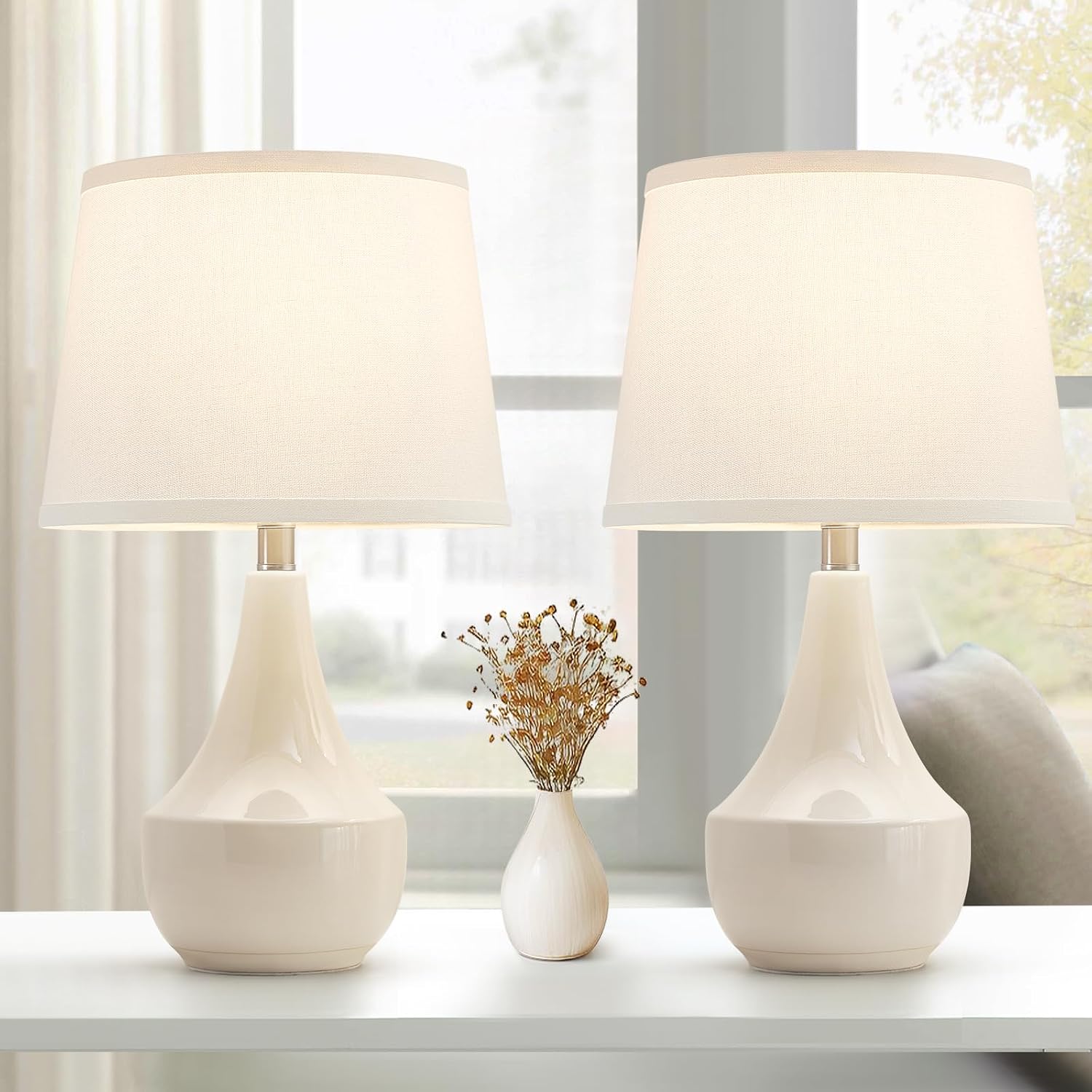 GyroVu 18" Table Lamp Set of 2, Ceramic Table Lamp Classic Beside Lamps Nightstand Lamp Modern Lamp for Living Room, Bedroom & Office…