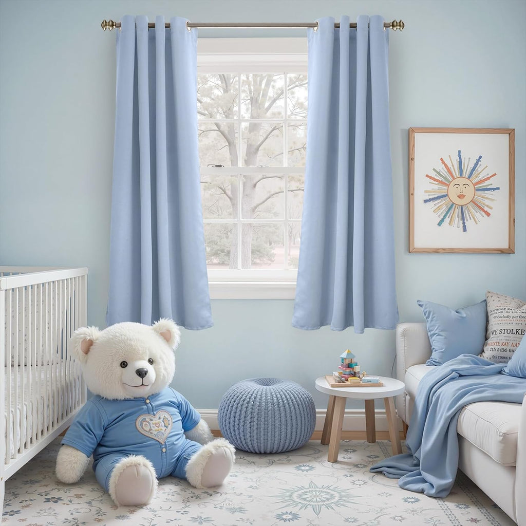 YoungsTex Light Blue Room Darkening Curtains 63 Inch Long for Bedroom - Thermal Insulated Window Drapes with Grommet Blackout Privacy for K…