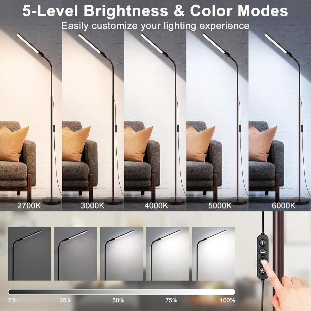 Floor Lamp, 18W/2000LM Bright LED Floor Lamp with Double Head, Adjustable Gooseneck Dimmable Craft Light for Sewing Tatoo Makeup, Eye…