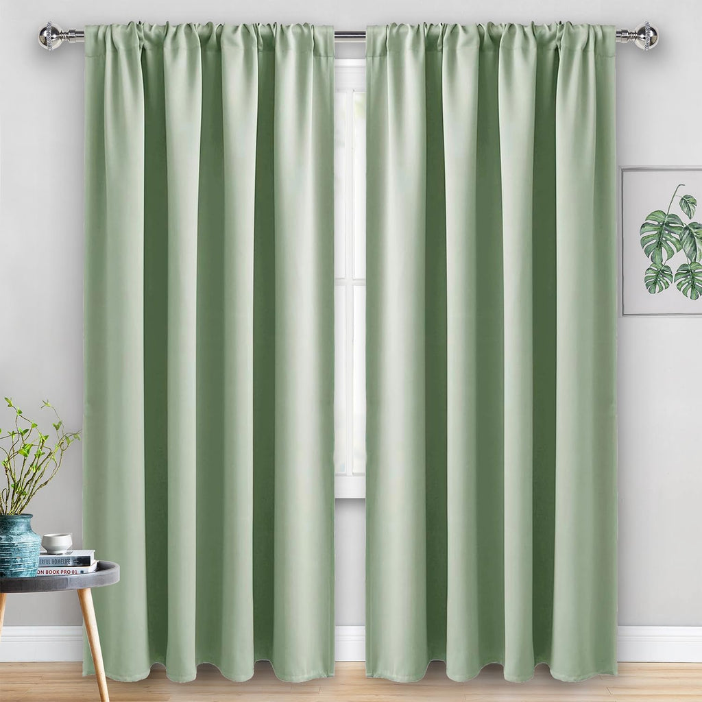 Jiuzhen Blackout Curtains for Bedroom - Thermal Insulated Room Darkening Rod Pocket Curtains for Living Room, Set of 2 Panels with Tiebacks…