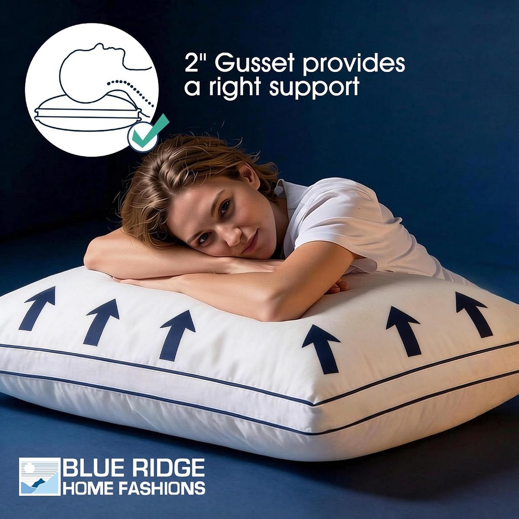 Blue Ridge Home Fashions Hotel Collection Pillows Queen Size Set of 2, Medium Soft Down Alternative Fill with Gusseted Design, Breathable…