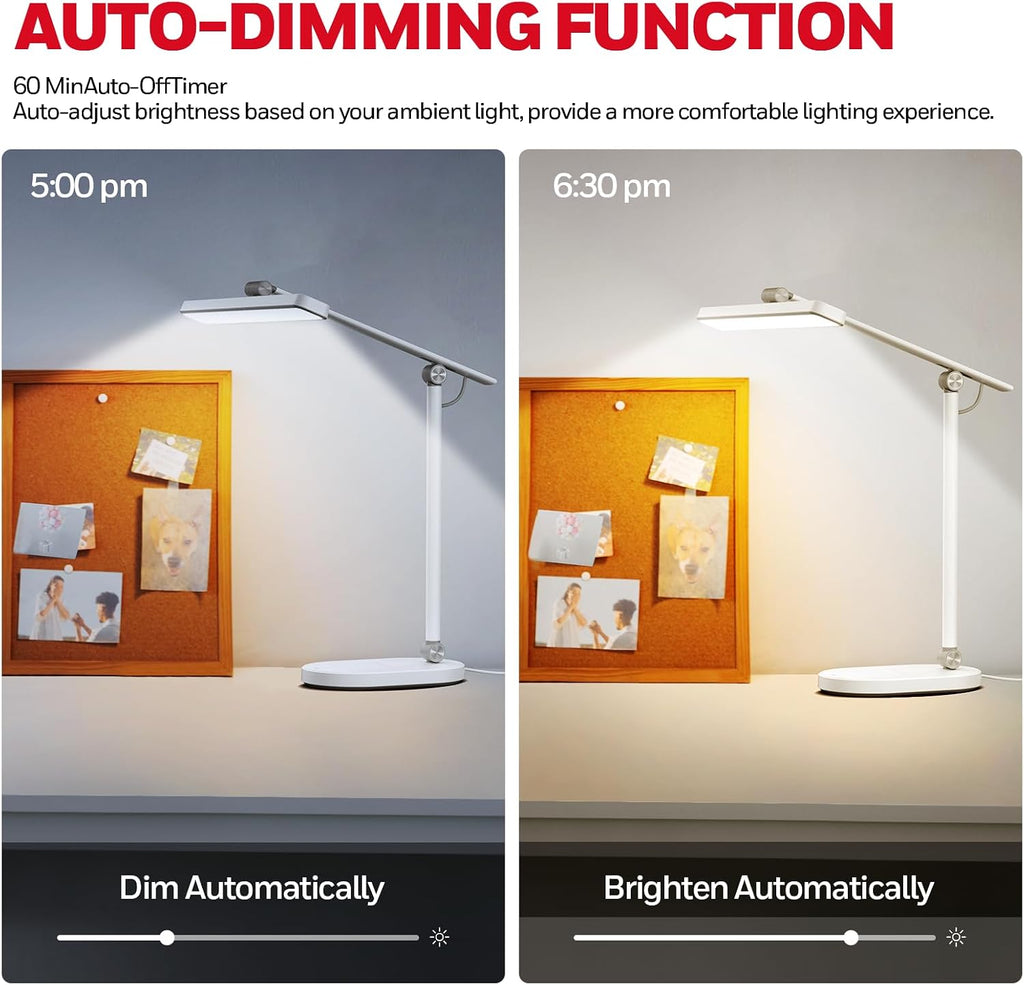 HoneywellAirComfort Honeywell Desk Lamp for Home Office, H4 SunturaluxTM Eye-Caring LED Desk Light, 700LM Dimmable Desk Lamp with Timer, Adj…