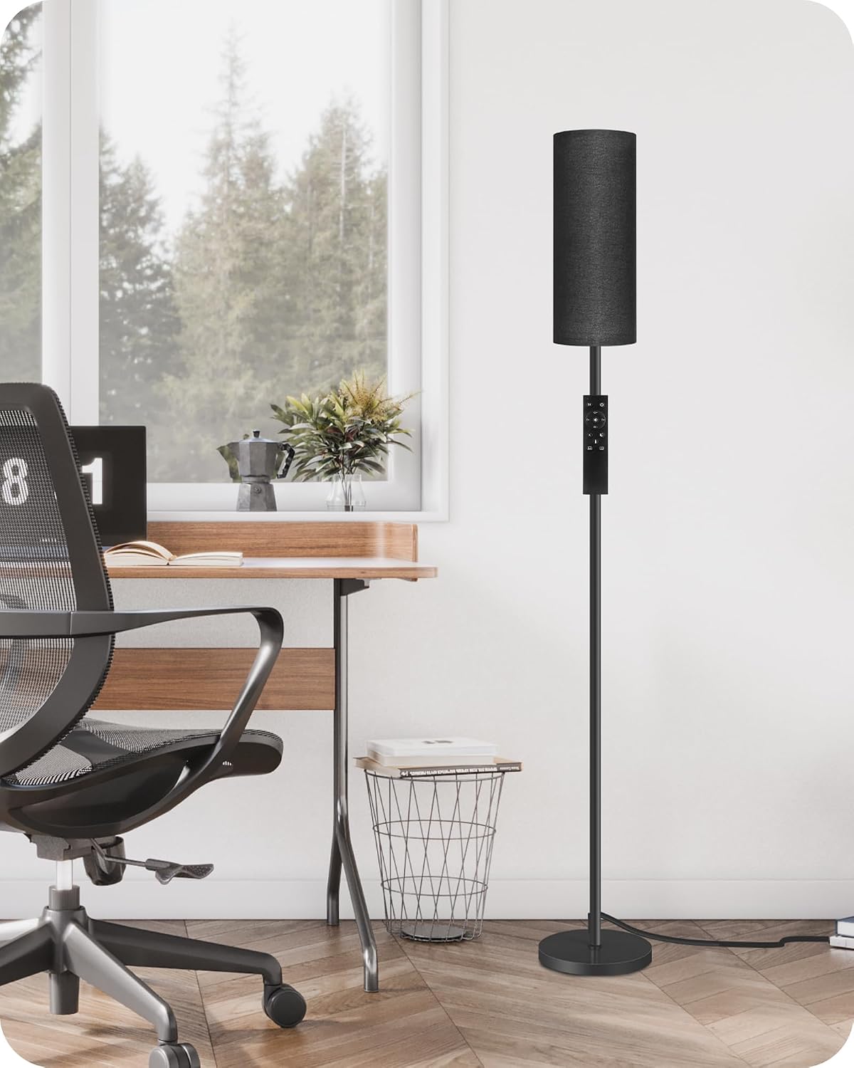 Dimmable Black Floor Lamp for Living Room with Remote and Foot Switch, Corner Floor Lamp for Bedroom, Modern Standing Tall Lamp, 10W…