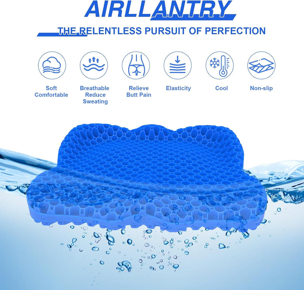 AirllantryHome Thicken 19.7in Seat Cushion, Gel Seat Cushion for Long Sitting–Office Chair, Wheelchair, Car Cushion, Large Cooling Pad for…