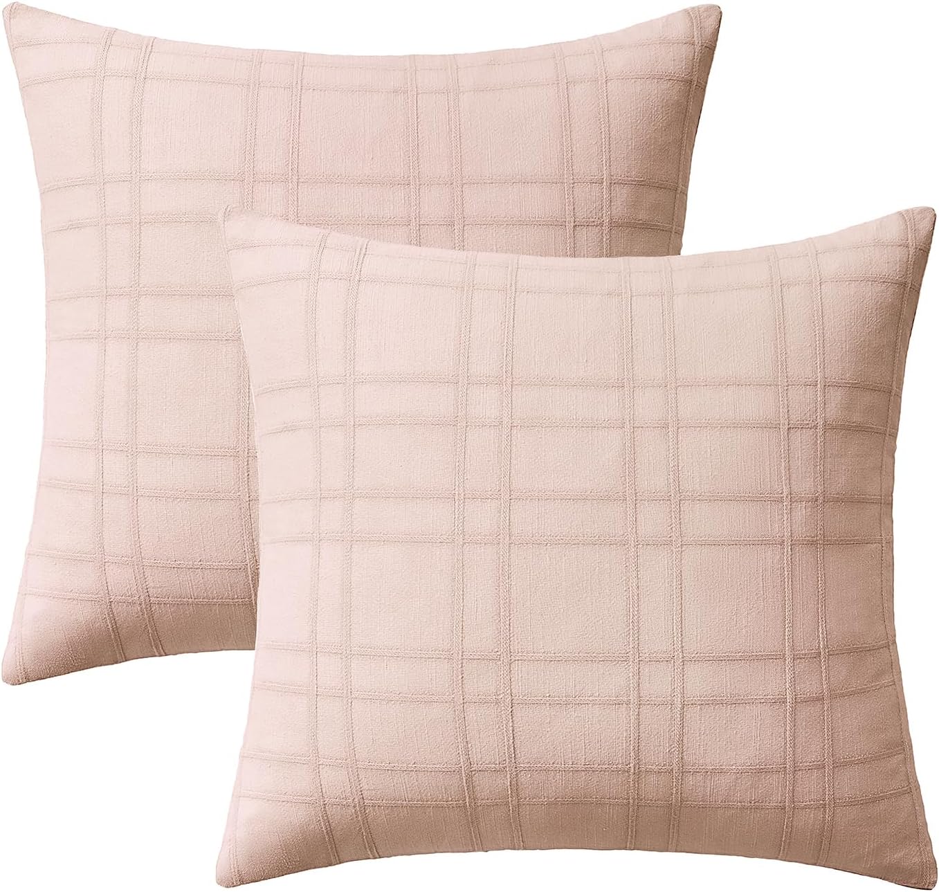 Miulee Decorative Linen Check Euro Shams Throw Pillow Covers Neutral Farmhouse Vintage Spring Valentine Pillow Covers 22x22 Set of 2 Boho M…