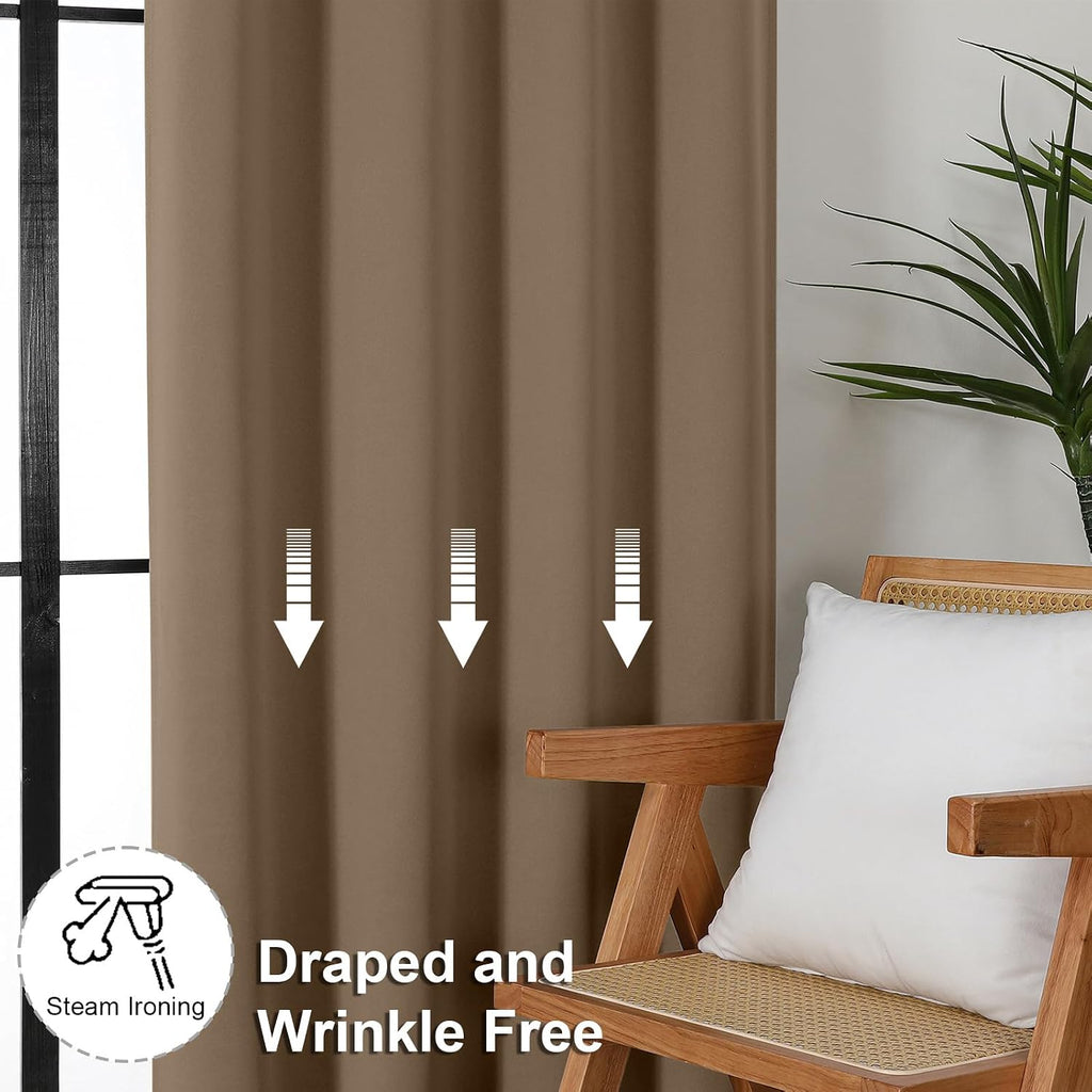 Simplebrand Ava Brown Blackout Curtains for Bedroom 90 Inches Long 2 Panels Set, Solid Privacy Energy Saving Living Room Window Treatment C…