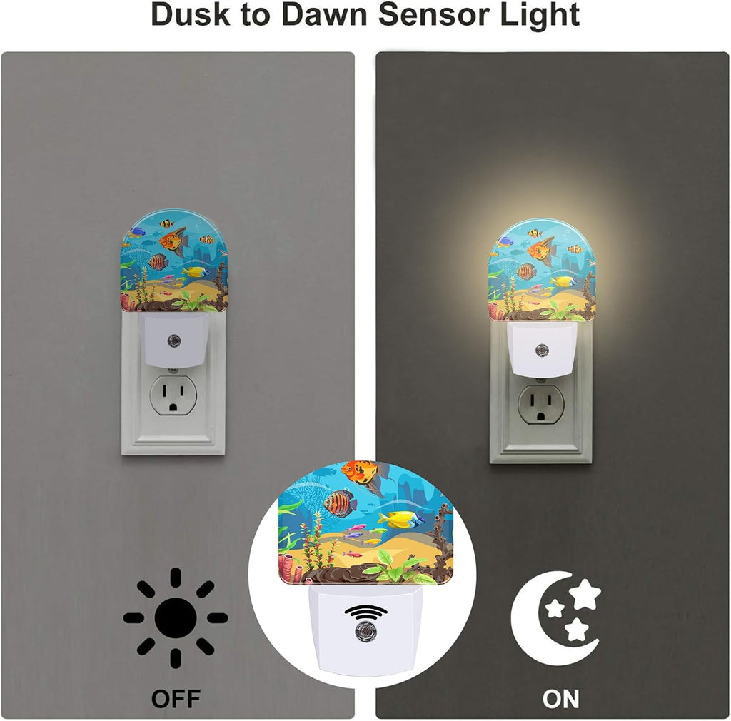 Colorful Fish and Marine Corals Night Light Plug into Wall, Beautiful Underwater Ocean World Dusk to Dawn Night Light, 0.5w Energy Saving…