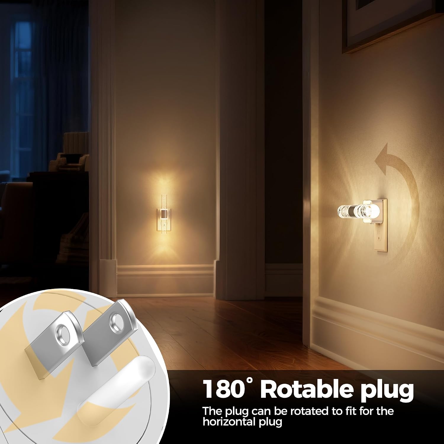 DORESshop LED Night Light, Rotating Night Lights Plug into Wall with Auto Light Sensor 3000K Nightlight with Adjustable Brightness…