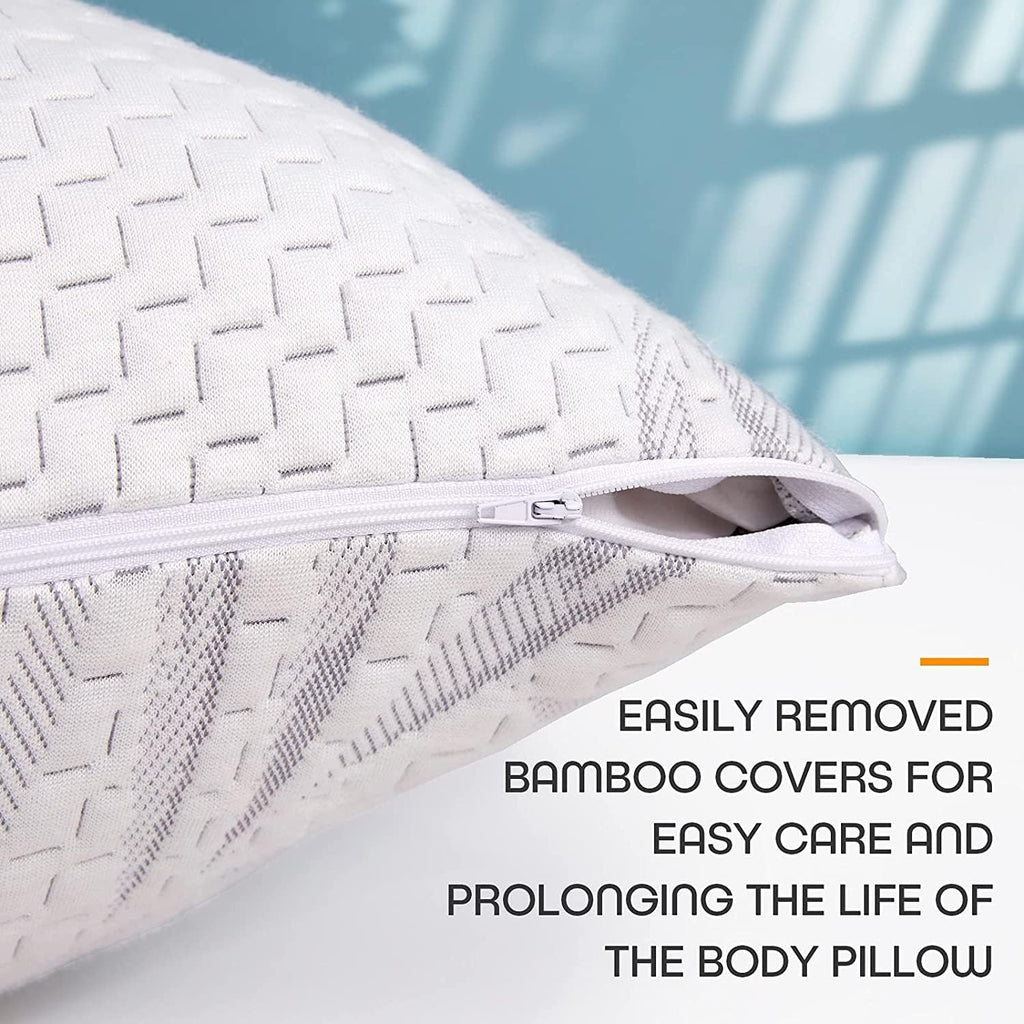 WhatsBedding Memory Foam Body Pillow for Adults with Zipperd Rayon Derived from Bamboo Cover, Breathable Long Pillow for Side Sleeper…
