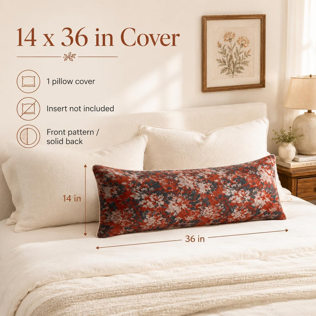 Haguko Vintage Floral Throw Pillow Covers 14x36 Long Lumbar Tapestry Chenille Soft Decorative Farmhouse Rectangular Accent Body Pill…