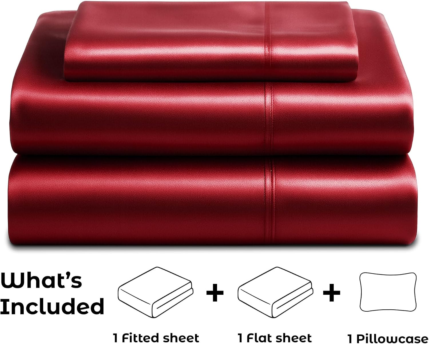 PureBedding Satin Sheets Twin [3-Piece, Burgundy] Hotel Luxury Silky Bed Sheets - Extra Soft 1800 Microfiber Sheet Set, Wrinkle, Fade, Stai…