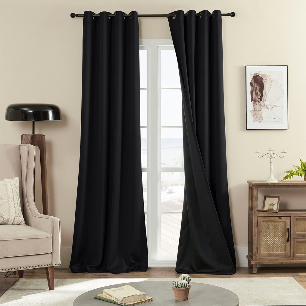 Rutterllow 100% Blackout 340 GSM Curtains,90 inches 2 Panel Sets, Heat and Full Light Blocking Drapes with Grommets for Bedroom, Thermal I…