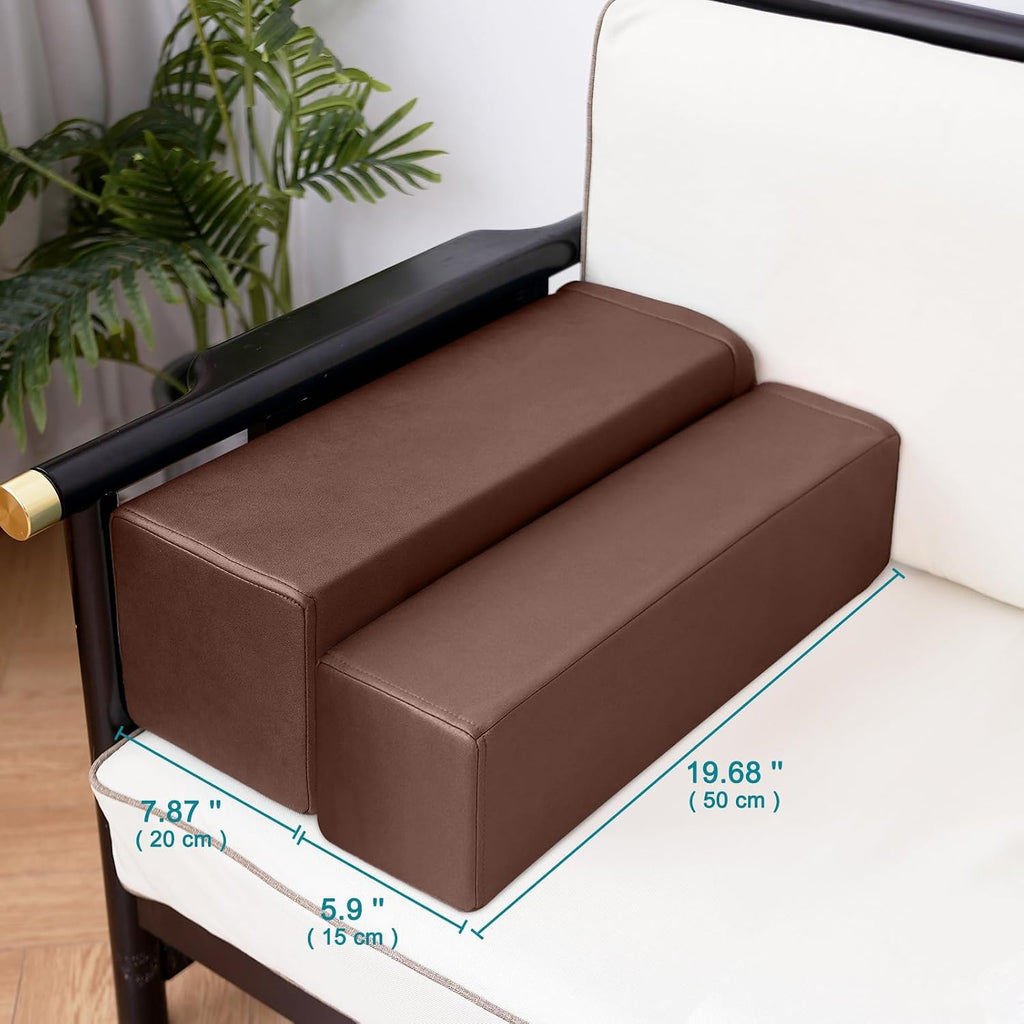 MMuteTouch 2 Pack Couch Arm Rest Pillow, 8''x8''x20'' Faux Leather Waterproof Cover, High Density Foam Armrest Cushion, Removable & Washabl…