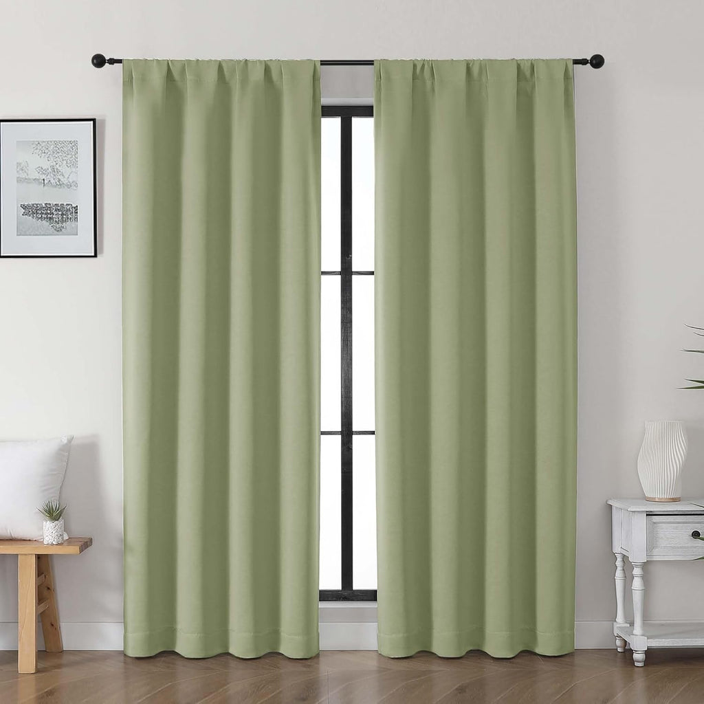Gwine Sage Green Blackout Curtains for Living Room 72 inches Long, Noise Reducing Room Darkening Window Treatment Curtains for Bedroom…