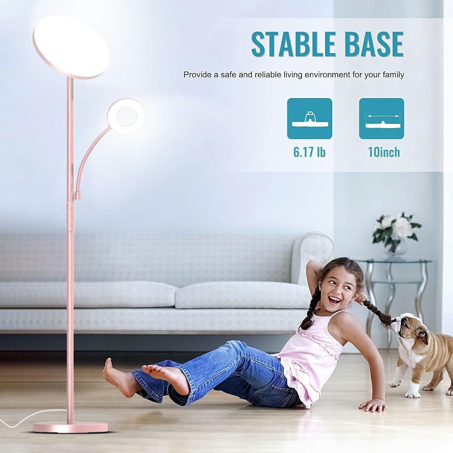 Marctronic Pink Floor Lamp, 42W 4000LM Super Bright LED Room Lamp with Adjustable Reading Light, Dimmable Modern Standing Lamp with Remote &…