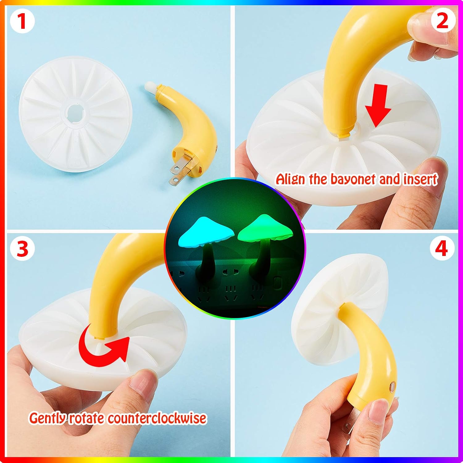Honoson 4 Pieces Mushroom Night Light LED Night Light Plug in Lamp 7 Color Magic Mini Pretty Mushroom Shaped Lamp Adults(Colorful Light…