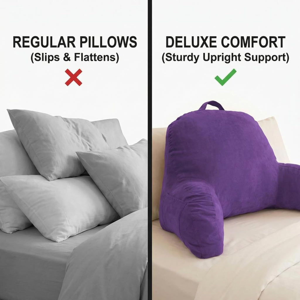 Deluxe Comfort Microsuede Bed Rest - Reading and Bedrest Lounger - Sitting Supprt Pillow - Soft But Firmly Stuffed Fiberfill - Backrest Pil…
