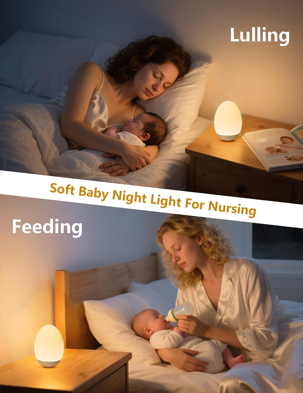 Nickluc Egg Night Light for Nursery: Baby Night Lights Tap Lamp Stepless Dimming with Warm White and 7 RGB Colors Rechargeable Portable for…