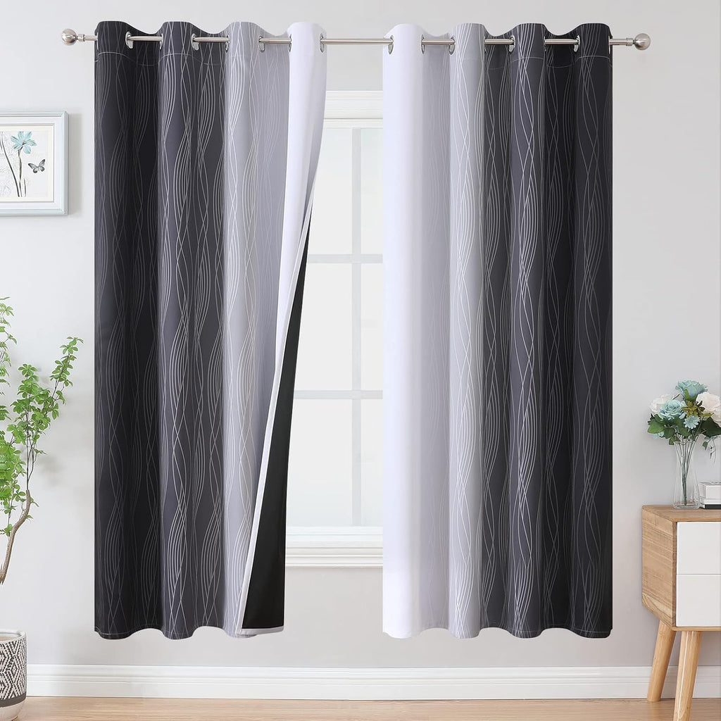 Estelartextiler Estelar Textiler Full Room Darkening Blackout Curtains 72 Inch Length 2 Panels Set, Ombre Greyish White and Black Thermal I…
