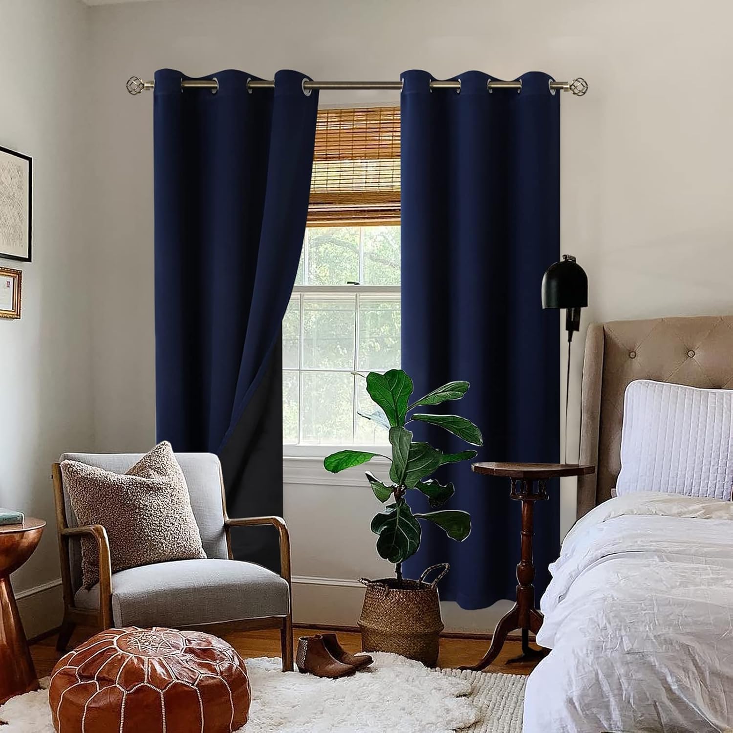 BGment Thermal Insulated 100% Blackout Curtains for Bedroom with Black Liner, Double Layer Full Room Darkening Noise Reducing Grommet Curta…