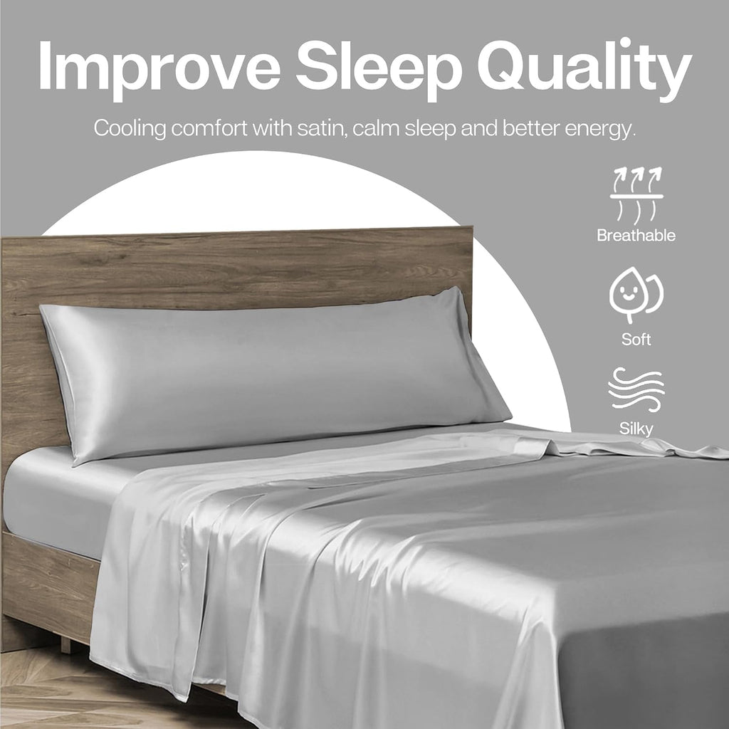 MR&HM Satin Body Pillow Cover, Soft and Breathable Body Pillow Case with Envelope Closure, Cooling and Silky Long Pillowcase for Hair and…