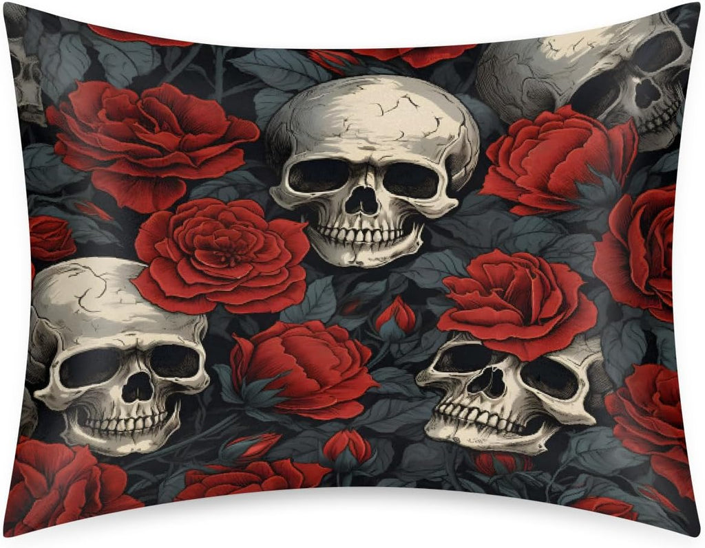 Valentine Rose Skulls Satin Silk Pillowcase for Hair & Skin Pillow Cases Standard Size Soft Silk Pillow Case with Envelope Closure Satin…