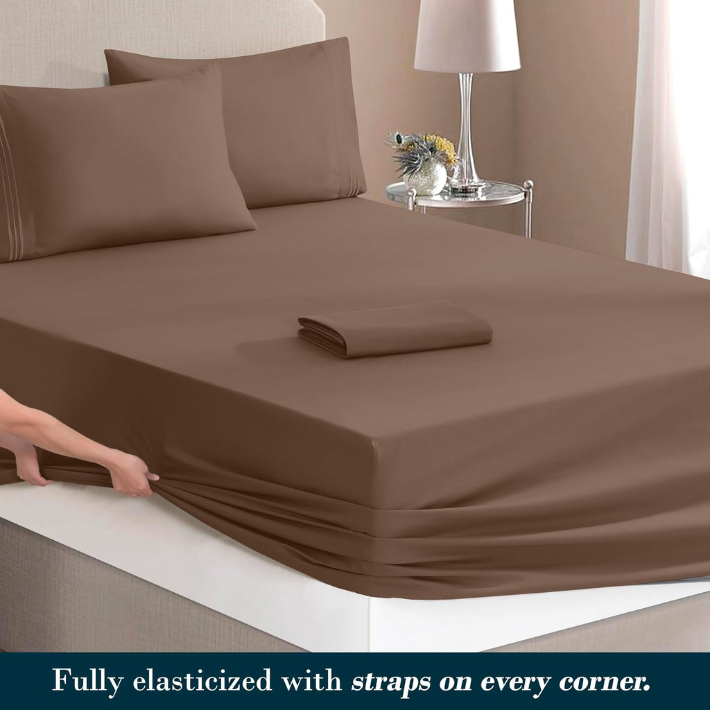 MocassiLuxuryBedding Mocassi King Size 4-Piece Bed Sheet Set - 1800 Hotel Quality Microfiber 18-24 Inches Extra Deep Pocket Fitted Sheet- L…