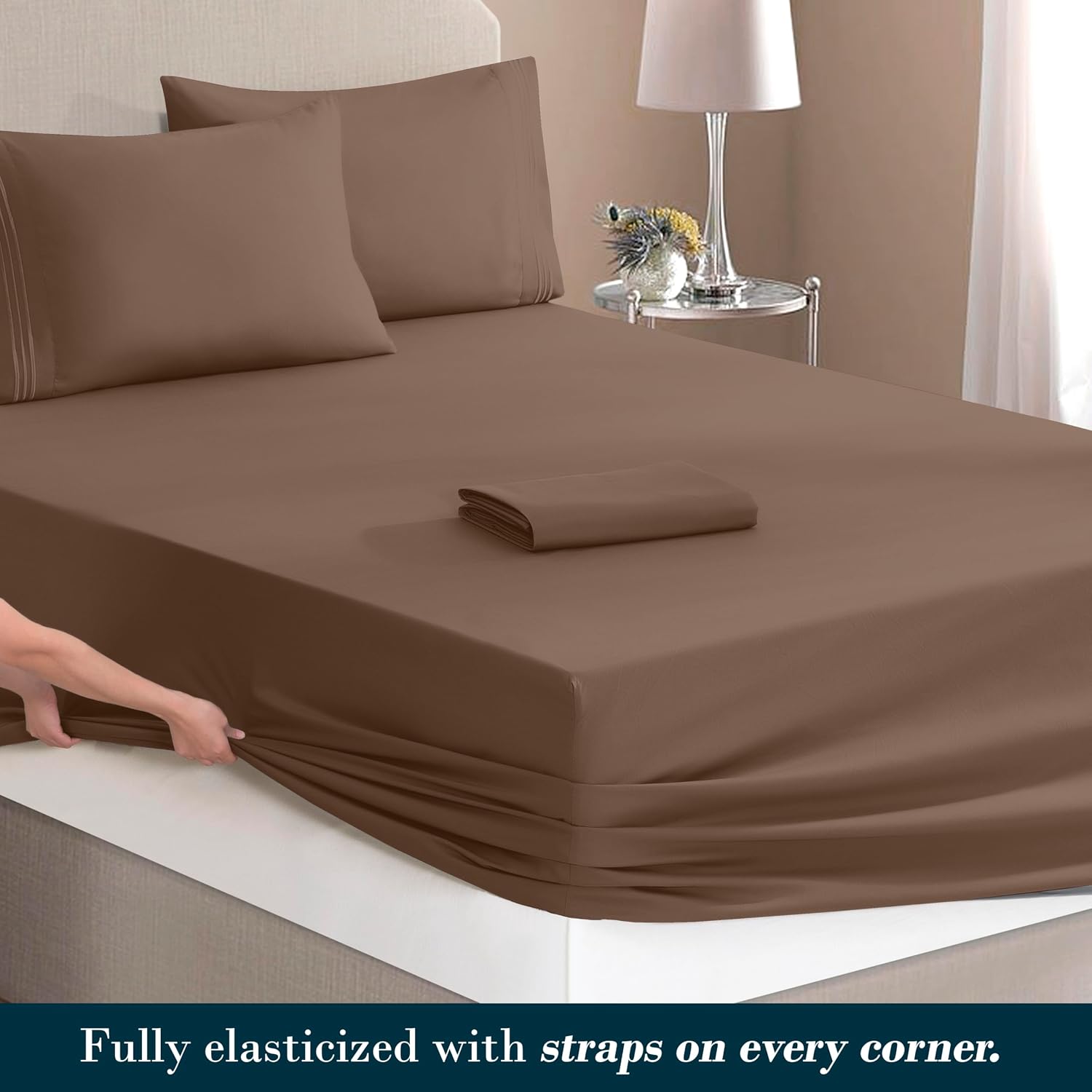 MocassiLuxuryBedding Mocassi Full Size 4-Piece Bed Sheet Set - 1800 Hotel Quality Microfiber 18-24 Inches Extra Deep Pocket Fitted Sheet- L…