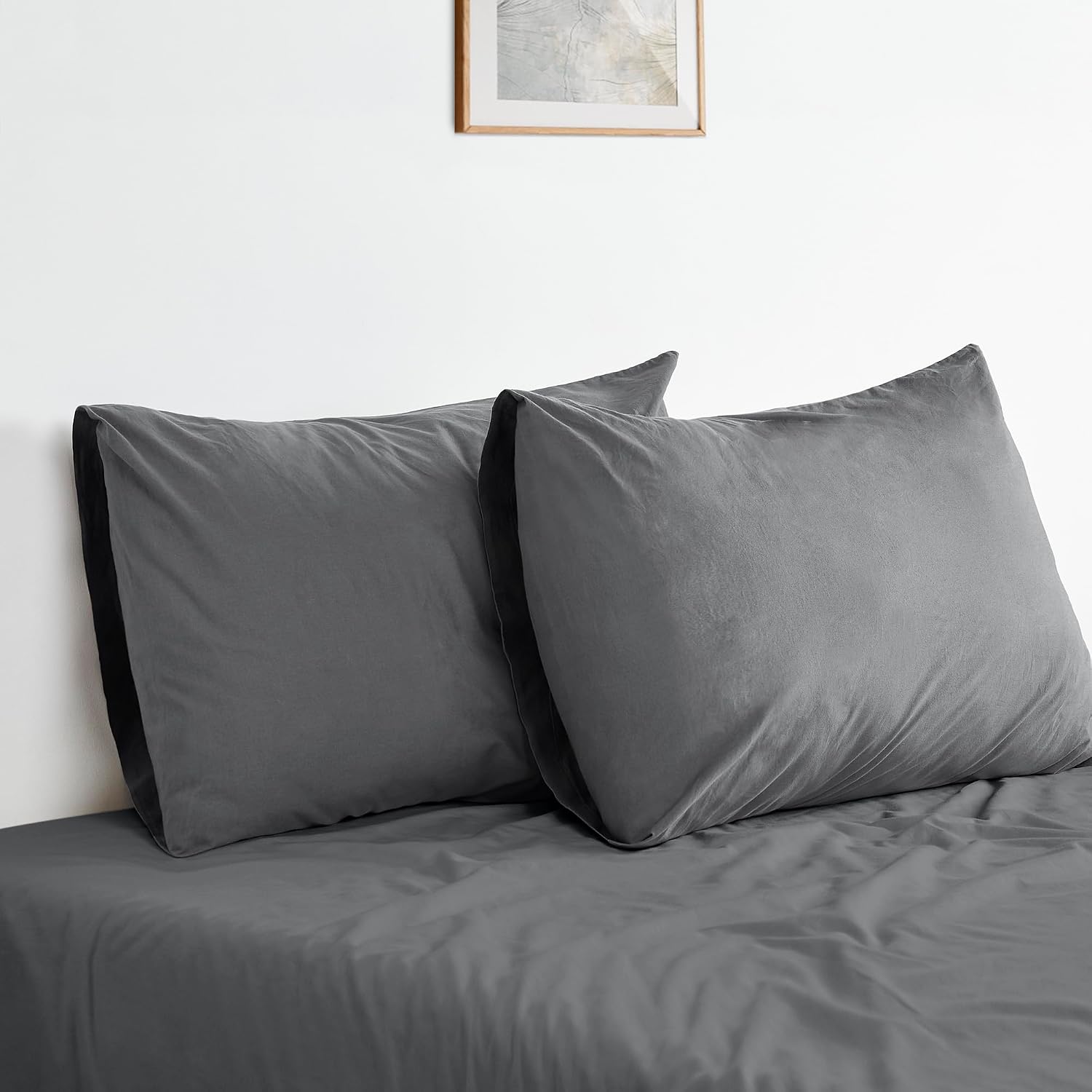 Bioweaves 100% Organic Washed Cotton Percale Weave Pillow Cases Standard Size GOTS Certified Queen Pillow Covers, Envelope Closure – Set of…