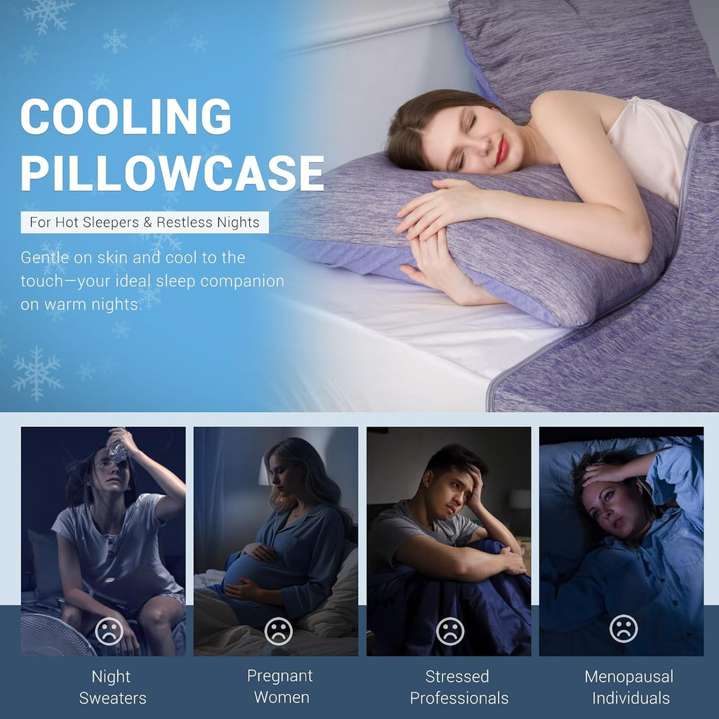 Elegear Cooling Pillow Cases for Hot Sleepers, Japanese Q-Max 0.5 Cooling Pillowcases, Both Sides(Cooling/Cotton), Breathable Soft Pillowca…