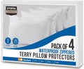 Utopiabedding Utopia Bedding Set of 4 Waterproof Pillow Protectors with Zipper Standard Size, Terry Pillow Covers, Bed Bug and Dust Mite Pr…