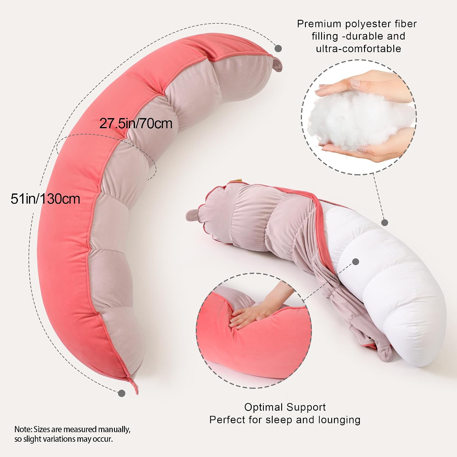 Peallow(Pat. Pend) – Long Round Body Pillow for Adults, Bolster Pillow for Sleeping, Soft and Supportive Pillow for Sleeping & Lumbar…