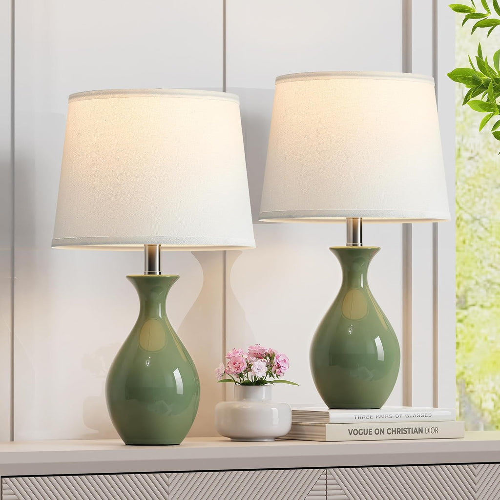 PARTPHONER Table Lamp Set of 2, Modern Ceramic Bedside Lamps for Night Stands, Classic Small Lamp Nightstand Lamp for Bedroom Living Room…